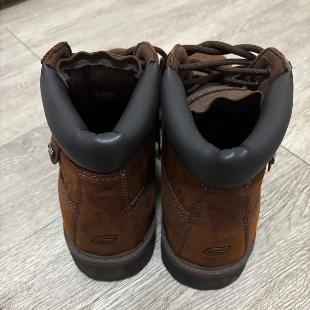 NWOT Skechers Men's Dark Brown Lace-Up Leather Work Boots